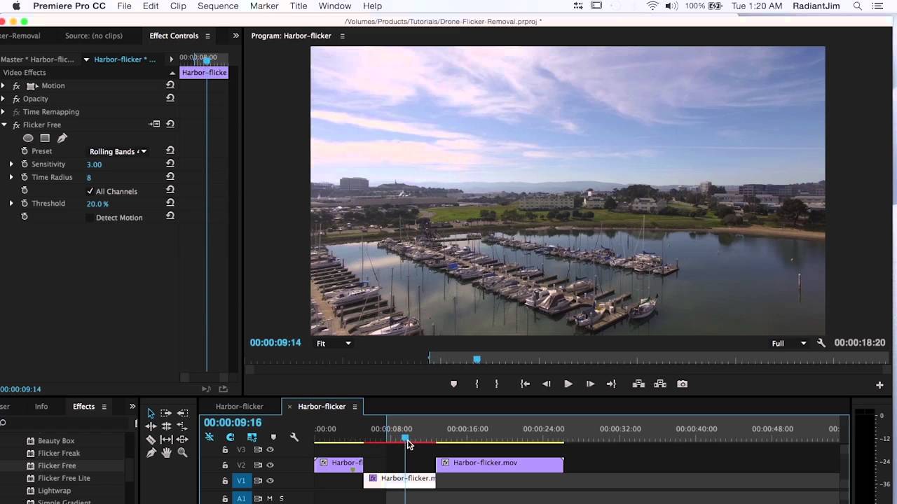 Removing Flicker from Drone Video Footage Caused by Prop Shadows